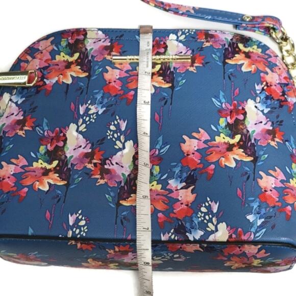 Steve Madden Floral Crossbody Purse Blue Gold Chain Chic Summer Vacation Bag - Picture 12 of 16